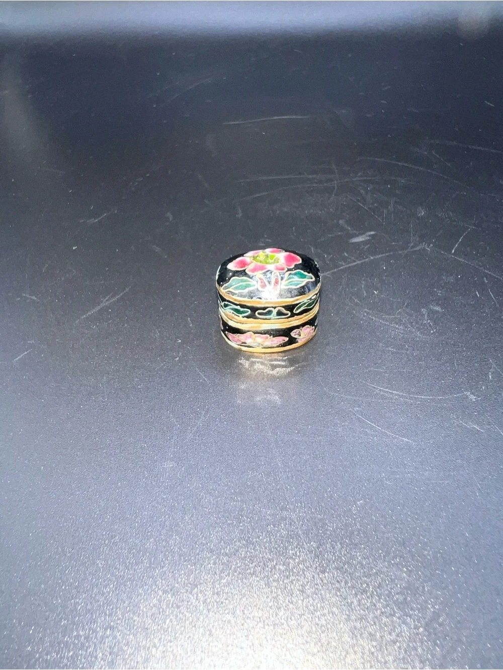 Tiny Black Floral Cloisonné Trinket Box